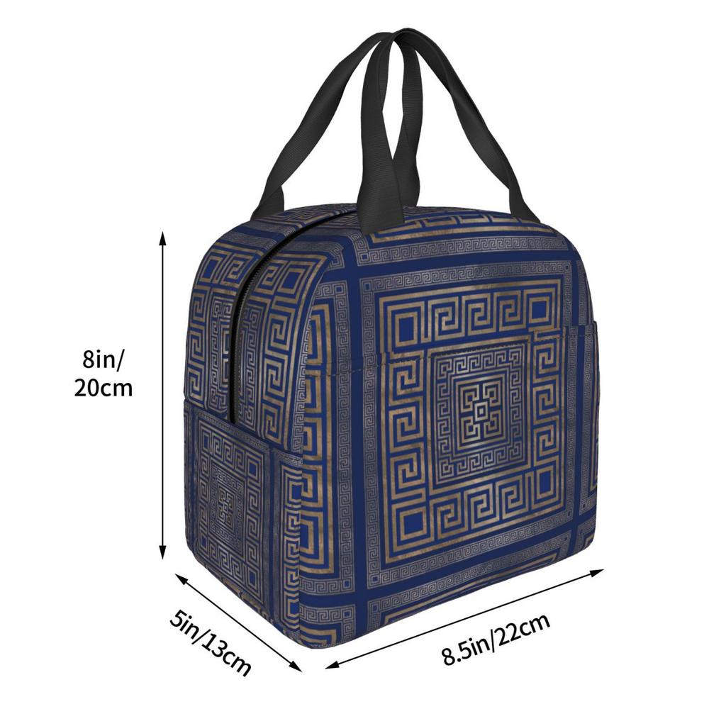 Greek Keys Ornate Floral Baroque Gold Insulated Lunch Bag for Women Kids Portable Food Boxes Thermal Lunch Box Tote