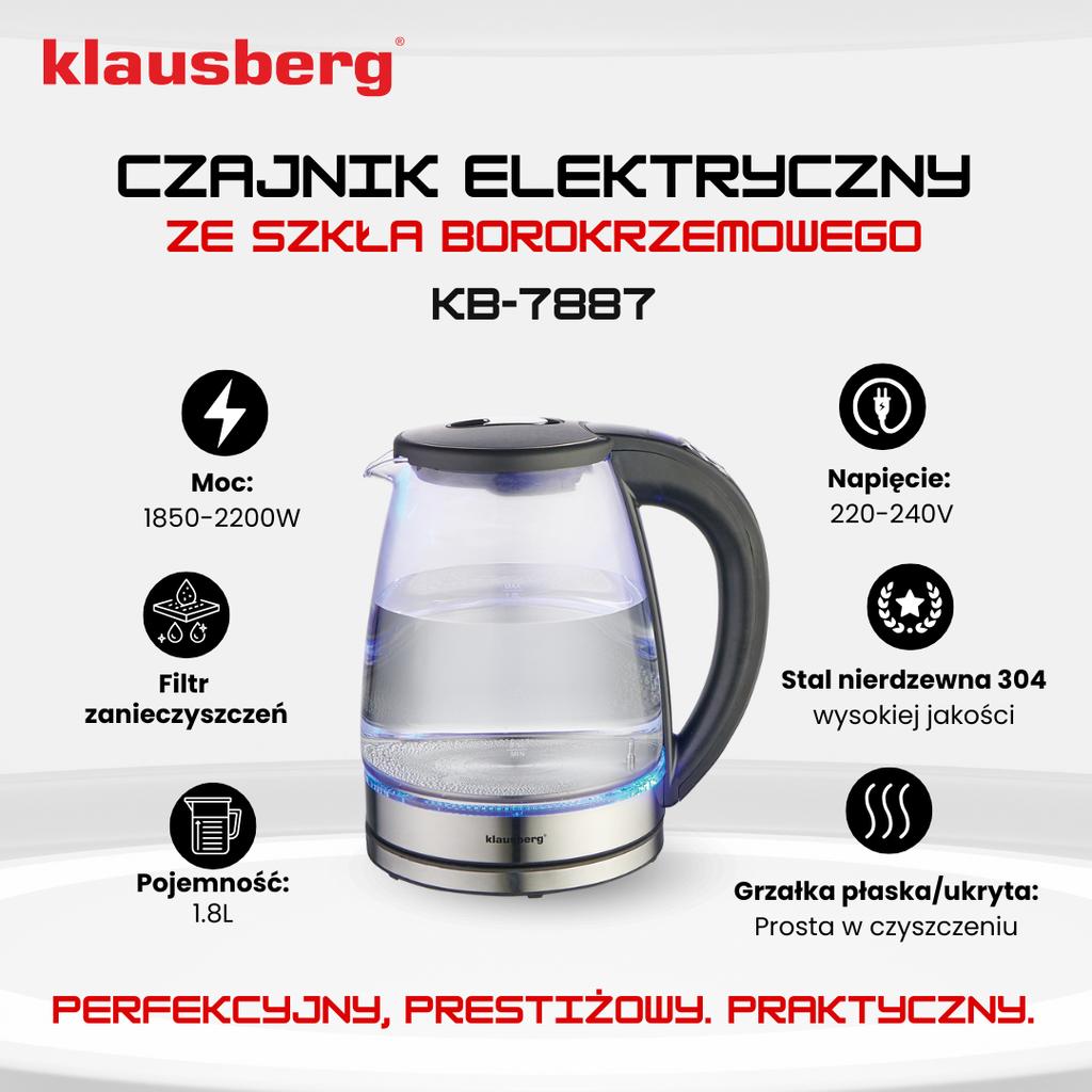 Czajnik elektryczny z regulacją temperatury szklany 1.8L KLAUSBERG KB-7887