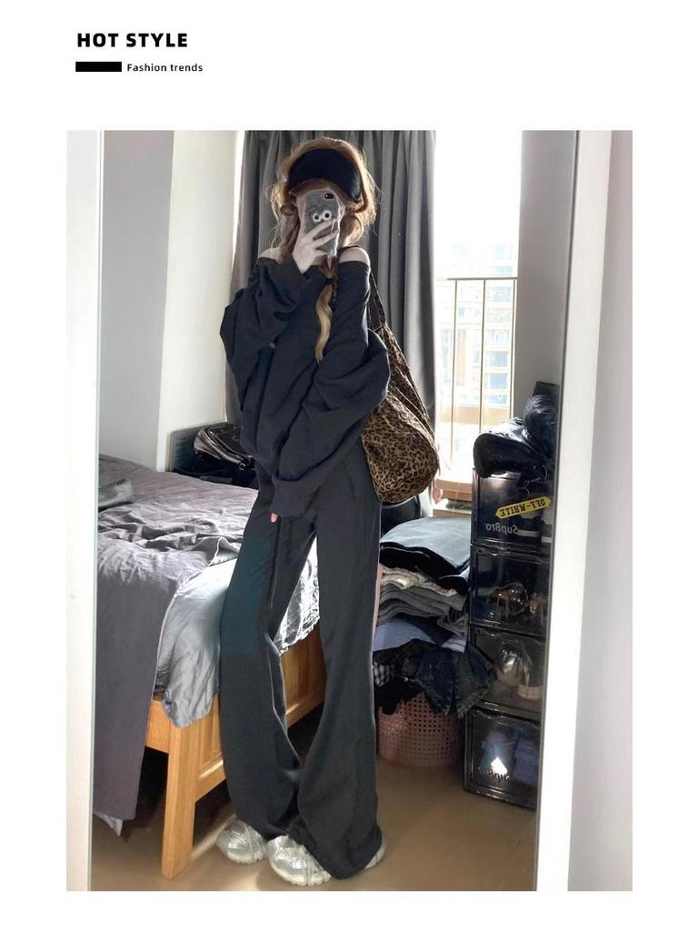 2024 Women's American Retro Petite Slimming Sports Pants, Spring/Autumn, Micro Flare with Drawstring