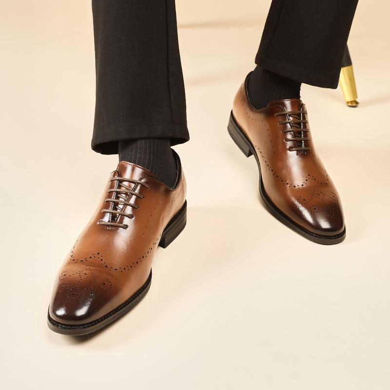 Lace-up New Spring Genuine Leather Brogue Business Formal Wear Leather Shoes Men's British Style Youth Wedding Shoes Tide
