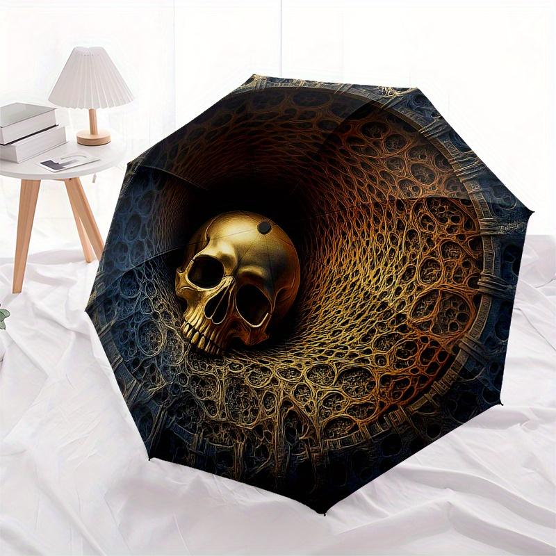 Golden Skull In Labyrinthine Tunnel Wall ClockUmbrella, Portable 3-Fold Compact Umbrella,Christmas Gift ES394