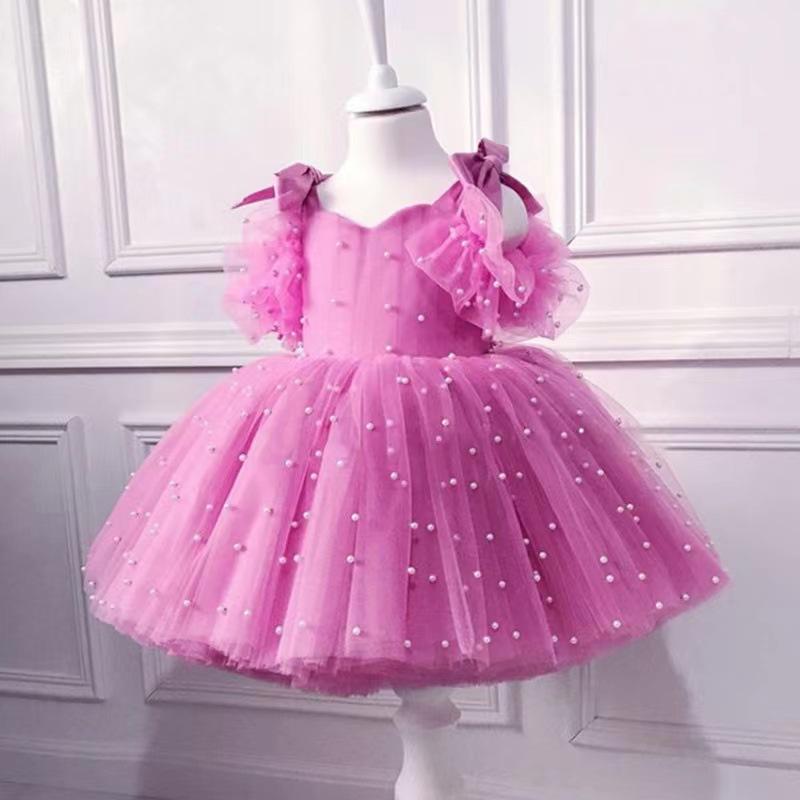 Pige Kjole Perle Prinsesse Kjole Baby Dåbskjole Blonder Tyl Net Garn Pige Fødselsdagsfest Kjole Pige Kjole