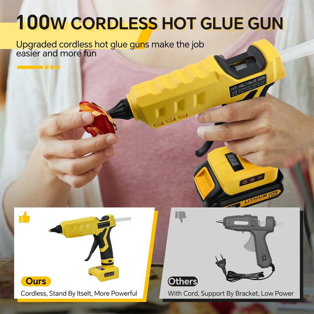 100W Cordless Glue Gun LCD Digital Display for Dewalt 20V Battery (No Battery)