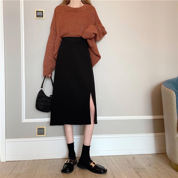 

Autumn Plus Size High Waist A-Line Slit Midi Skirt for Women XS