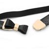 Lady Simple Elastic Thin Waistband Bowknot Interlock Buckle PU Leather Belt Cummerband