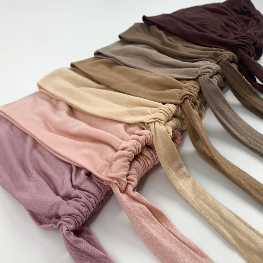 Solid Color Muslim Turban Hat Elastic Drawstring Islamic Underscarf Base Hat  Female Headwear