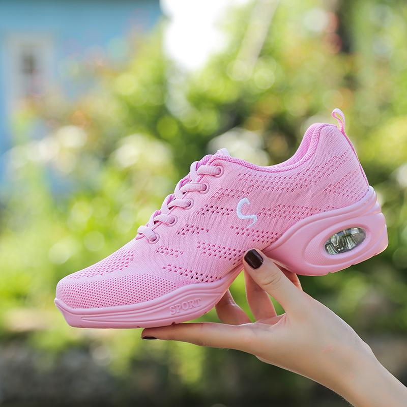 35-41 Modern Dance Shoes for Women, Soft Soled Mesh, Fly Woven Mid Heel Ballet Dance Shoes, Casual Shoes