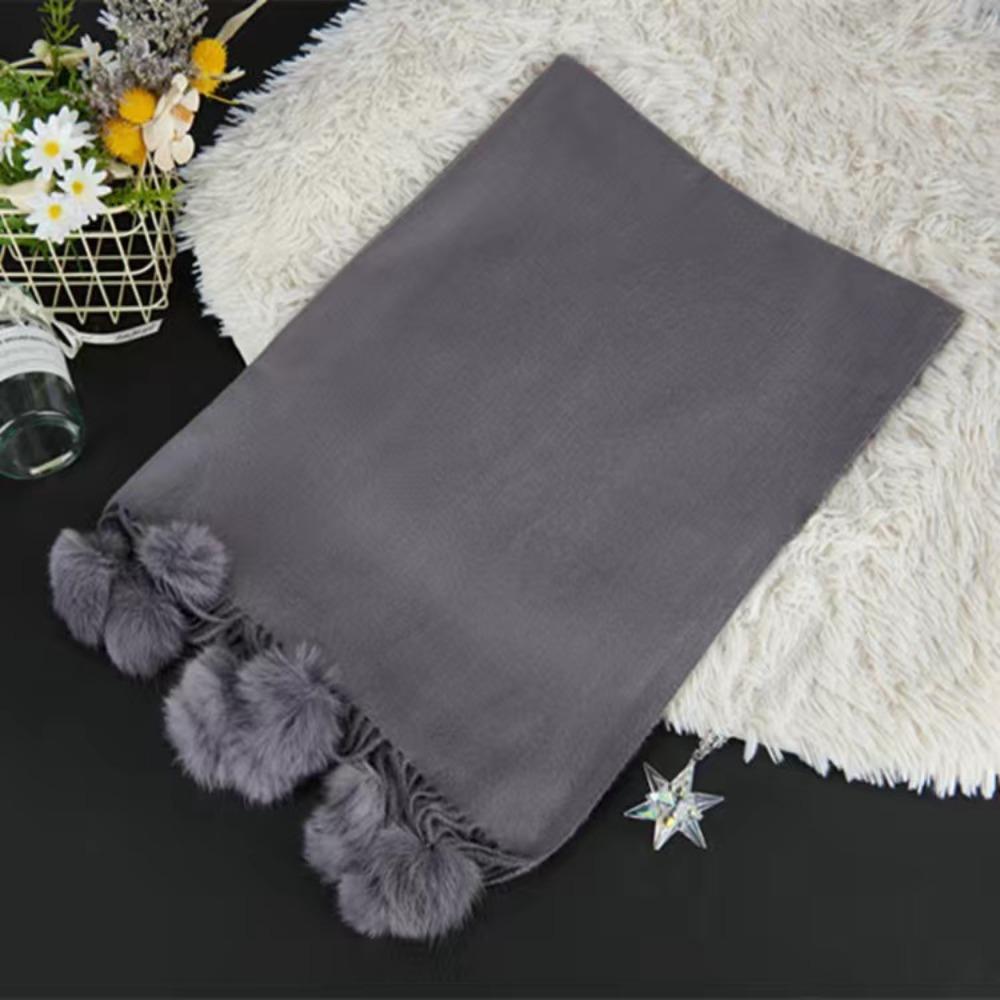 Oversized Rabbit Fur Pom Pom Scarf Solid Color Oversized Pashmina Poncho Outdoor Wear