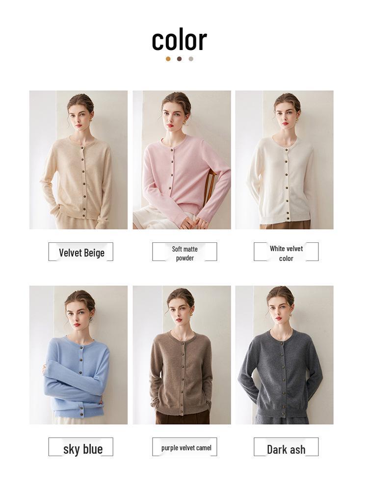 Women's 100% Pure Cashmere Round Neck Button-Up Long Sleeve Cardigan Coat - Autumn Collection