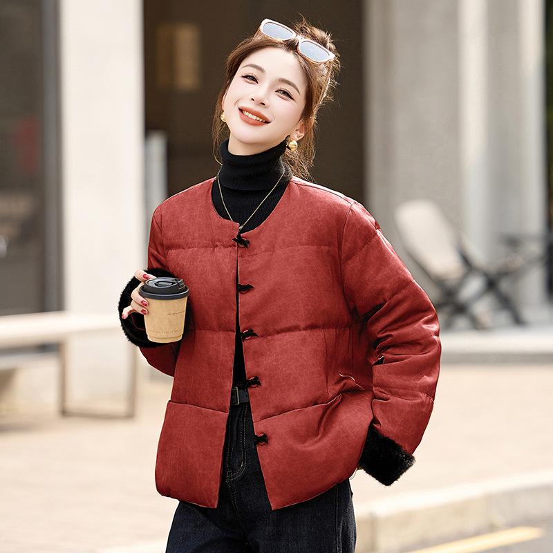 2024 Women's Small Loose Round Neck White Duck Down Jacket - Warm Winter Fashion Coat