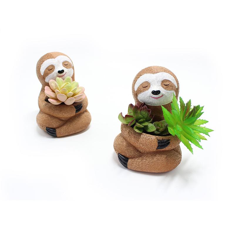 Resin Sloth Succulent Planter: Decorative Animal Flower Pot for Home and Garden.