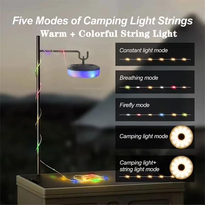 Rechargeable Camping Light 8M/10M Light String Outdoor LED Tent Light RGB Atmosphere Light Recyclable Garden Decoration Lamp