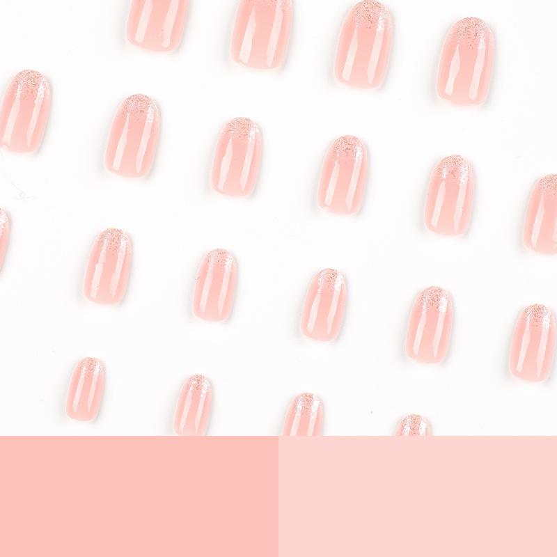 Glitter French Oval Short Press-On Nails - Ready-to-Wear Manicure Tips