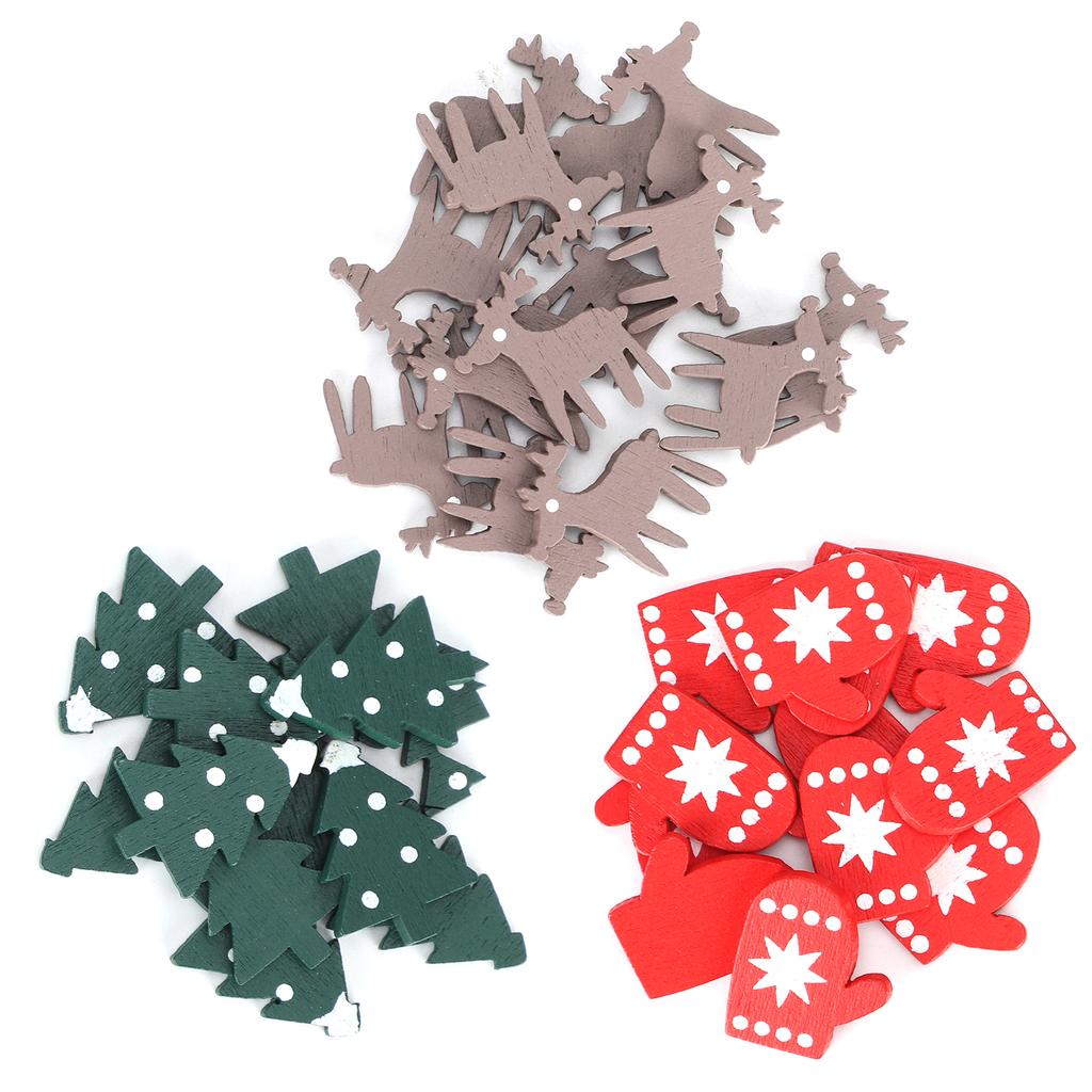 200Pcs Christmas Decorations Wood Chips Printed Gloves Color Elk Shape DIY Decoration