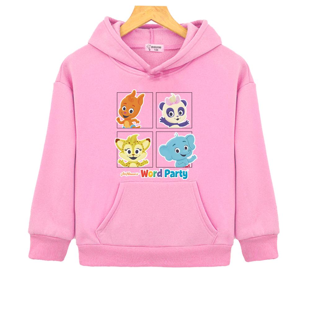 cartoon Word Party Hoodies children's Sweatshirts Kawaii Cartoon Boys/girls Clothes Fleece Autumn/Winter Streetwear High Quality