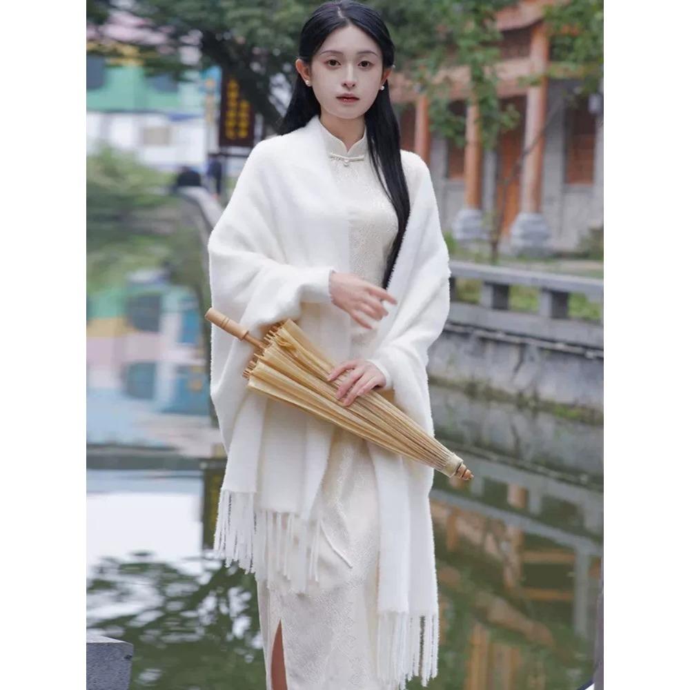 Girl's Cape Shawl Outerwear - New Spring Autumn Retro Style with Cheongsam White Cloak