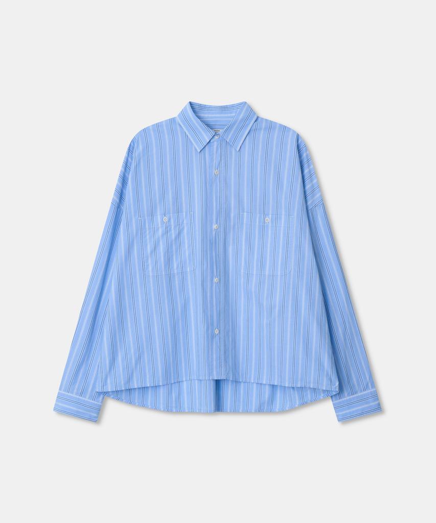 Diaendeukweseucheon Stripe Crop Shirt / Light Blue