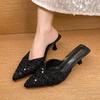 Baotou half slippers women's outer wear 2025 new pointed high heels women's thin heels versatile sequins fashion Mill shoes