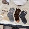 Female Autumn and Winter Warm Thick Bow Cute Puppy Wool Drum Pile Socks