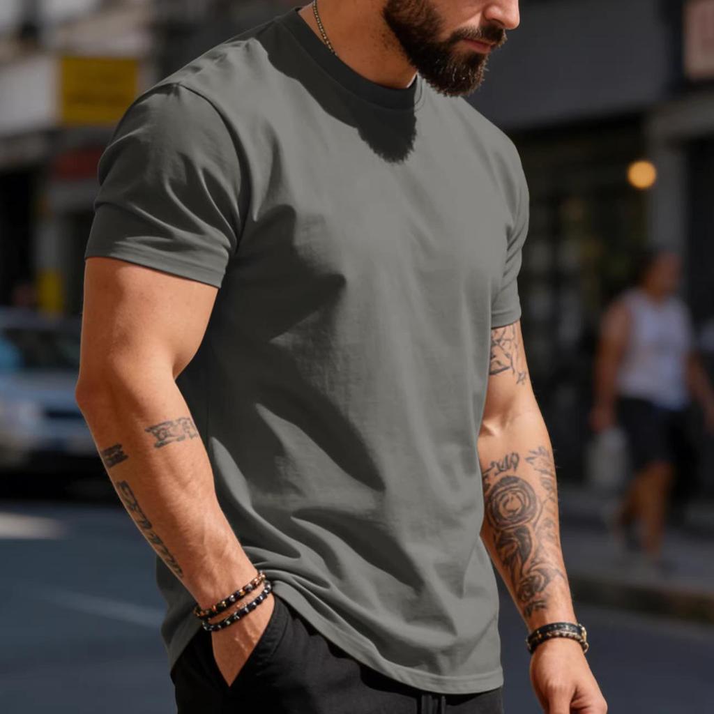 Solid Color Round Neck Pure Cotton Casual Sports Short Sleeve Top