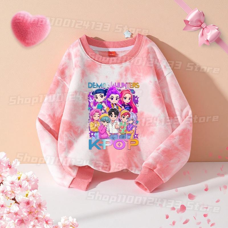 Spring And Autumn Demon Hunter Streetwear T Shirt Girl Cute Anime Print Kid Game Y2K Kawaii Tie-dye Women's Outdoor Pullover Long Sleeve Top Clothes