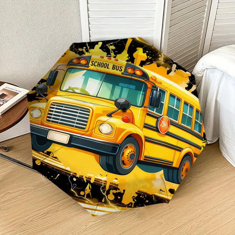 1pc School Bus Lightning Pattern Umbrella Design Automatic Opening and Closing Umbrella, High-quality Travel Umbrella,  C1128188