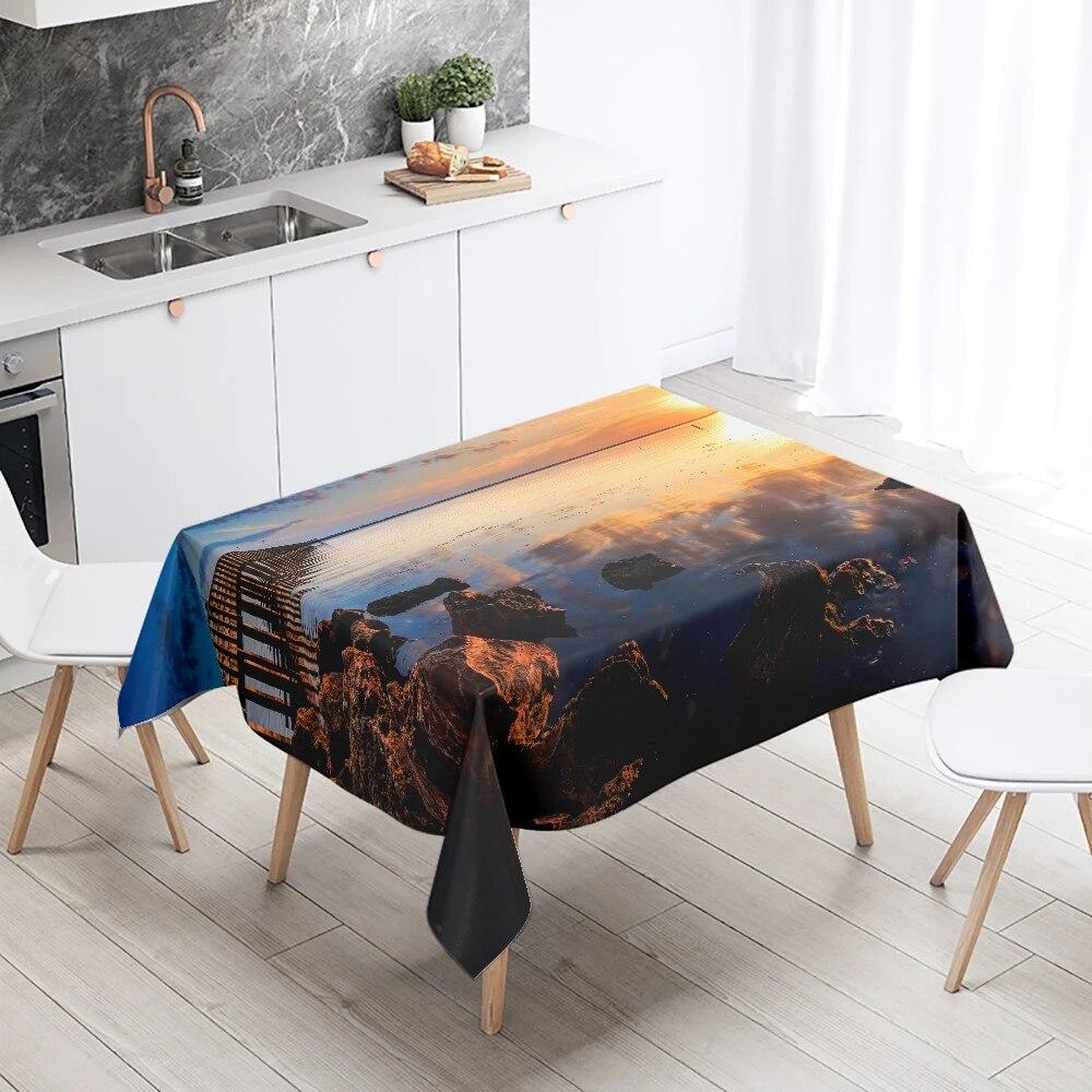 Sunset Evening Glow Scenery Table Cloth Wedding Party Restaurant Banquet Decor Stain Resistant Waterproof  Home