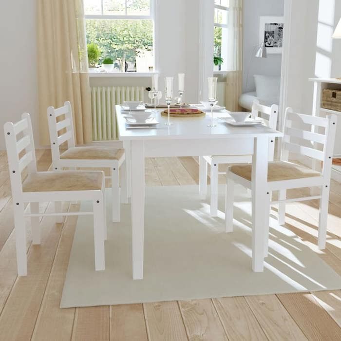 VidaXL 4x Hévéa Massif Chaise De Salle À Manger Blanc Meuble Mobilier Cuisine 242031