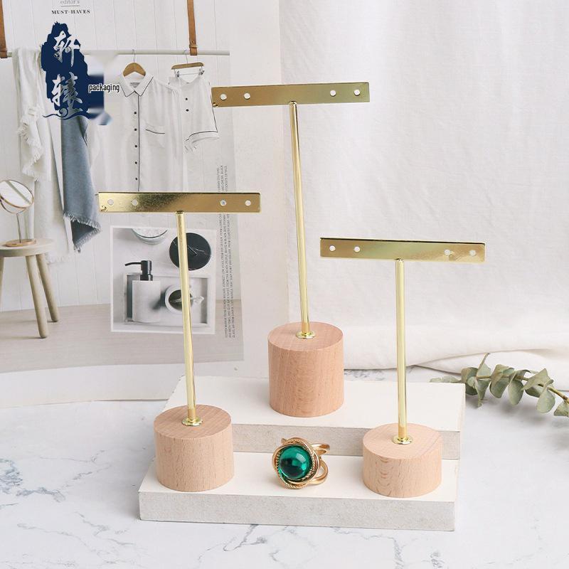 Detachable Wood & Metal Jewelry Display Stand with Round Base - Gold and Black Options