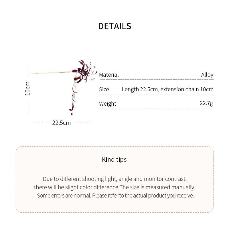 Red Spider Lily Flower Fringe Hair Sticks for Women Dripping Oil Hanfu Hairpins Delicate Temperament Party Wedding Accessories