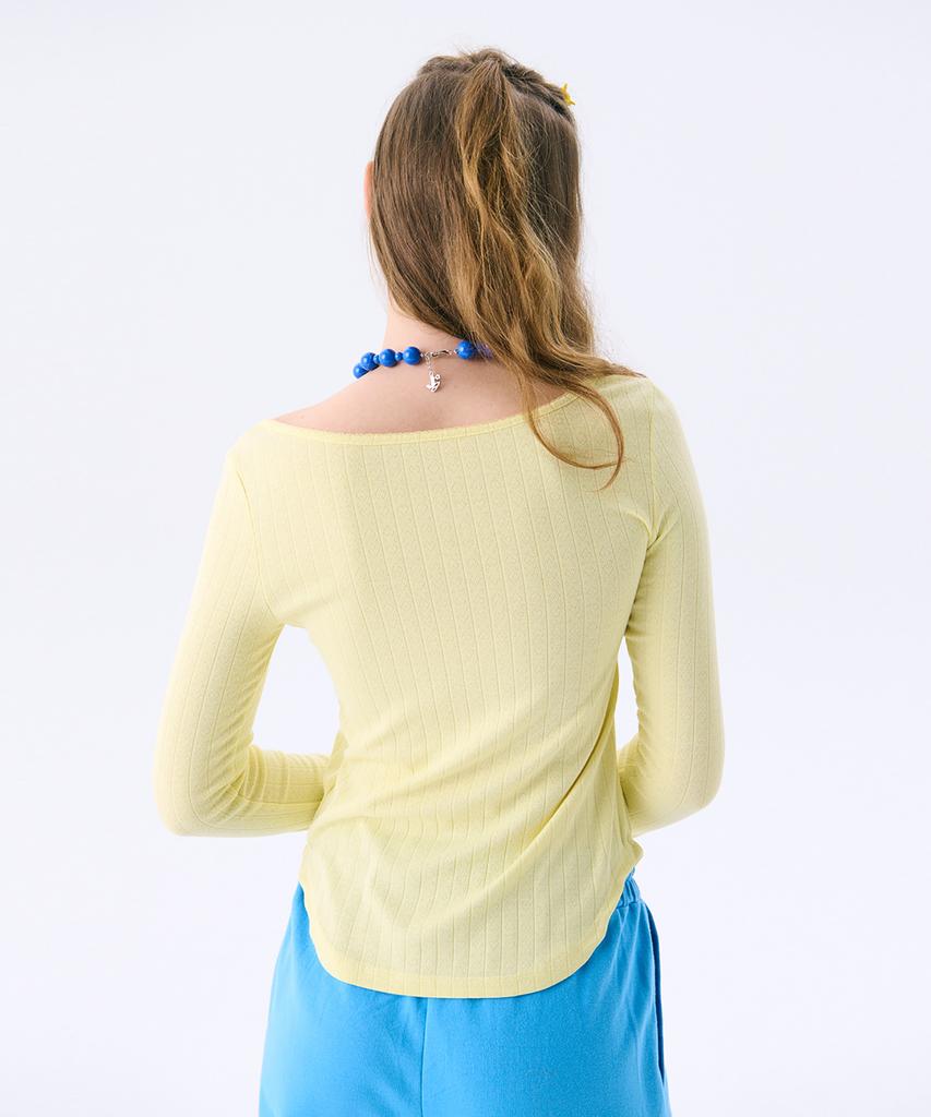 JUNEJUNE SPACE Scoop-Neck Eyelet T_Light Yellow
