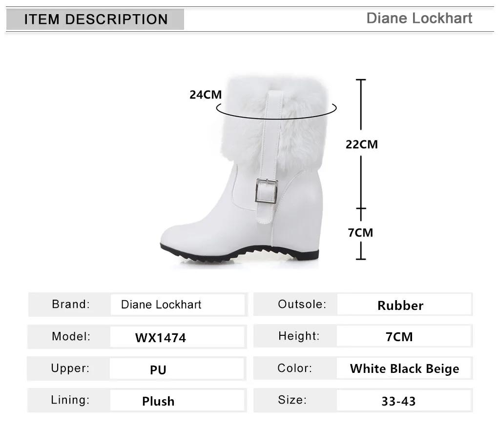 Ladies Height Increasing Fur Ankle Boots Daily Concise Boots Buckle Women High Heels Shoes Female Winter Botas Mujer White Black