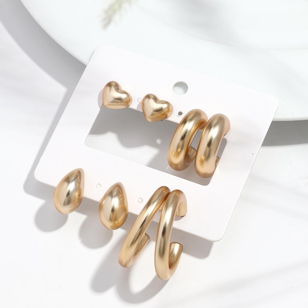 New 4pair Matte Gold Plated Geometric Earring Hoops for Women Vintage Irregular Heart Acrylic Earrings Trendy Jewelry Set Gifts