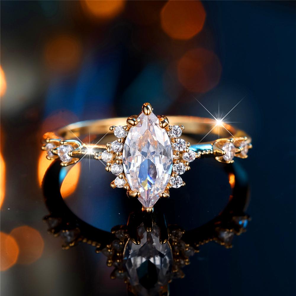 Luxury Female White Zircon Stone Engagement Rings For Women Gold Color Wedding Bands Jewelry Party Gifts