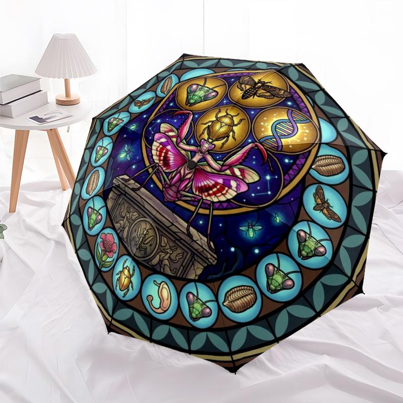 Insect Evolutionary Window pattern umbrella, portable and foldable design, 8 ribs, a casual accessory for Halloween, Christmas, and birthday gifts.