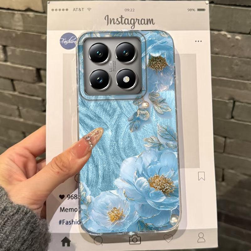 Luxury Blue Flowers Girls Women Phone Case For Xiaomi 14T 13T Pro 14Tpro 11 Lite 5G NE Shockproof Bumper Fundas Cover