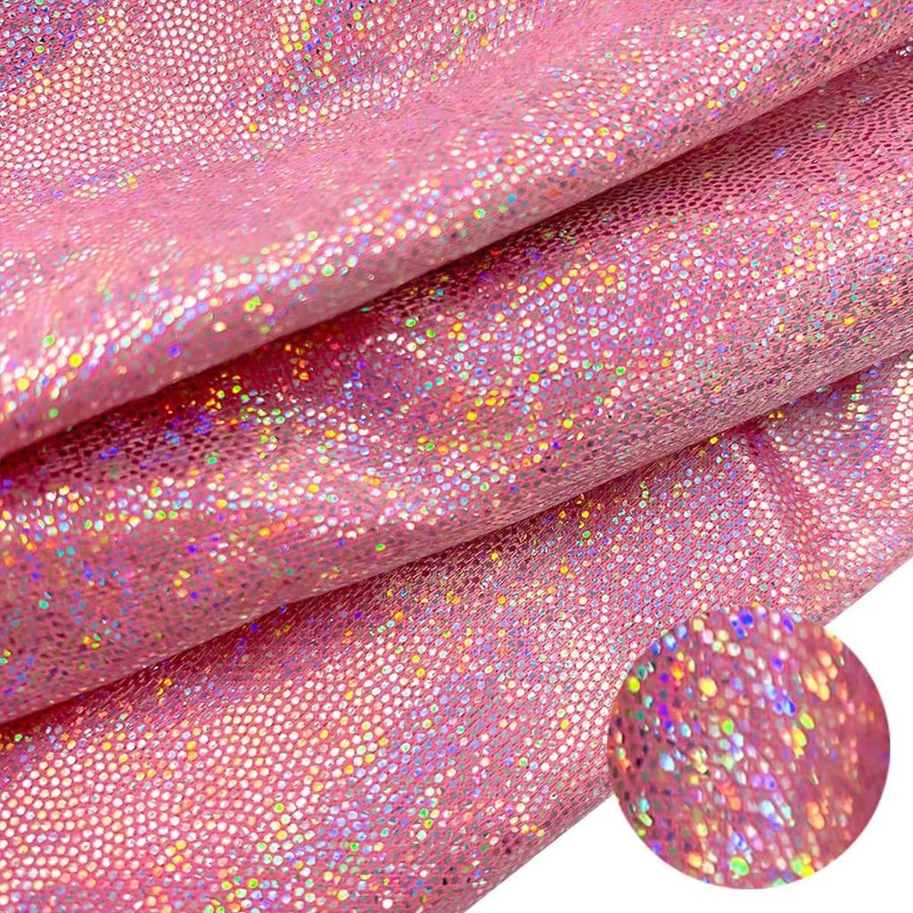Glitter Polyester Fabric, Iridescent Holographic Stretch Sparkle Fabric for Wedding Party Decoration Clothing Sewing DIY Decor