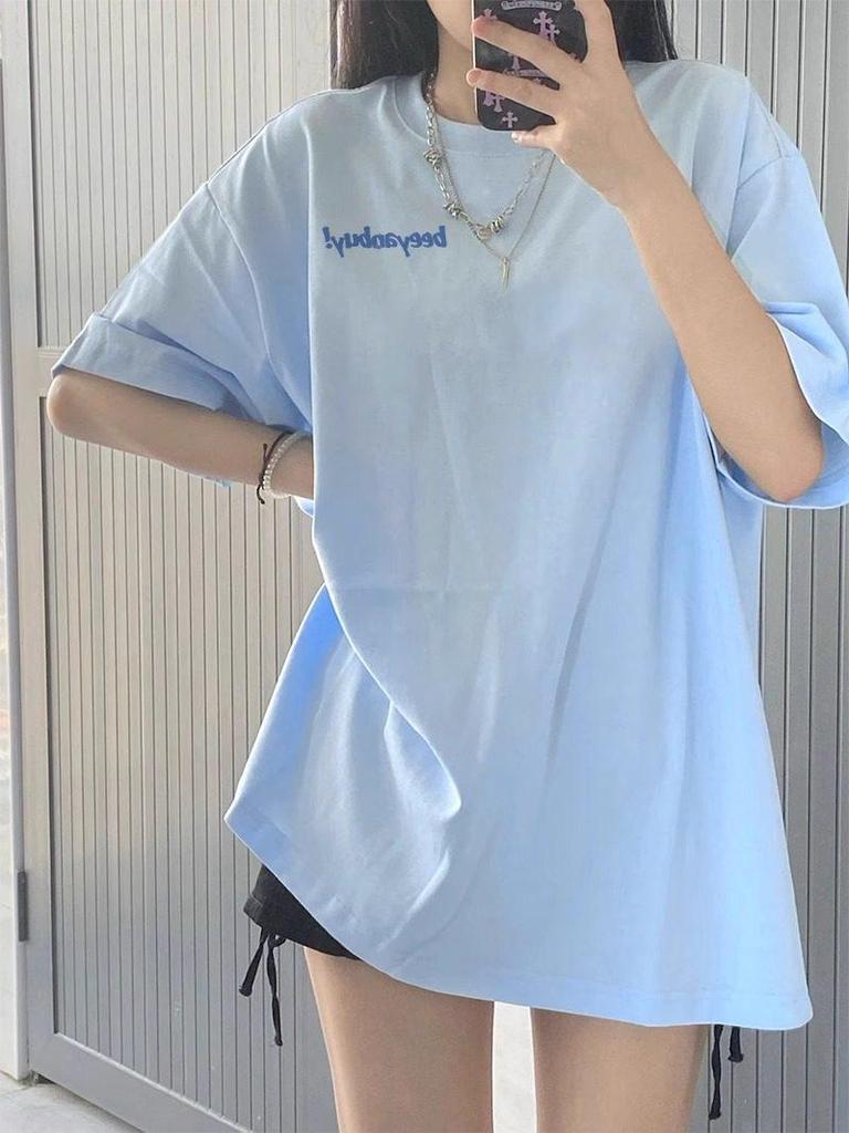 Women's 2026 American Style Oversized 100% Cotton Short Sleeve T-Shirt - Versatile Summer Mid-length Trendy Wear