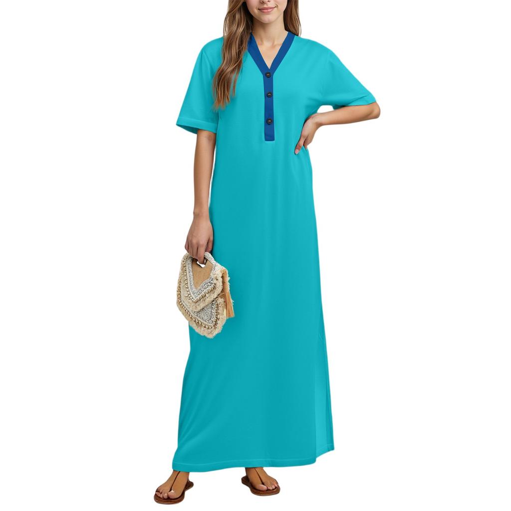 Women's Nightgown Home Clothes Short Sleeve Nightgown With Pockets Long Dress