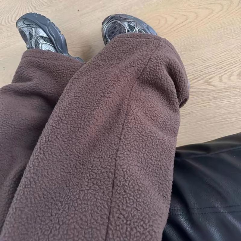 Women's Plush Fleece Wide-Leg Pants - High Waist, Loose Fit, Thickened for Winter 2025