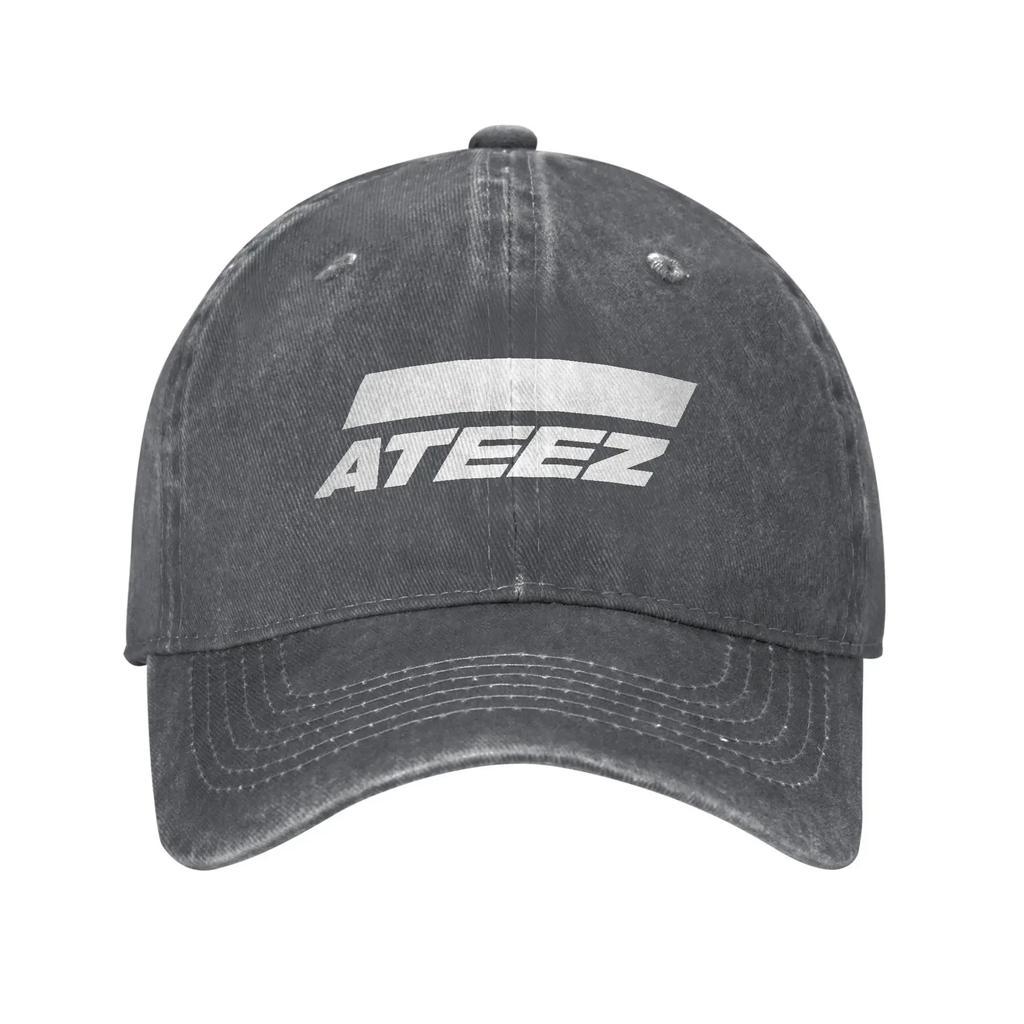 Ateezed Baseballová čepice Vintage Opotřebovaný Denim KPOP Pokrývka hlavy pro Muže Ženy Venkovní Cvičení Nastavitelné Čepice Čepice