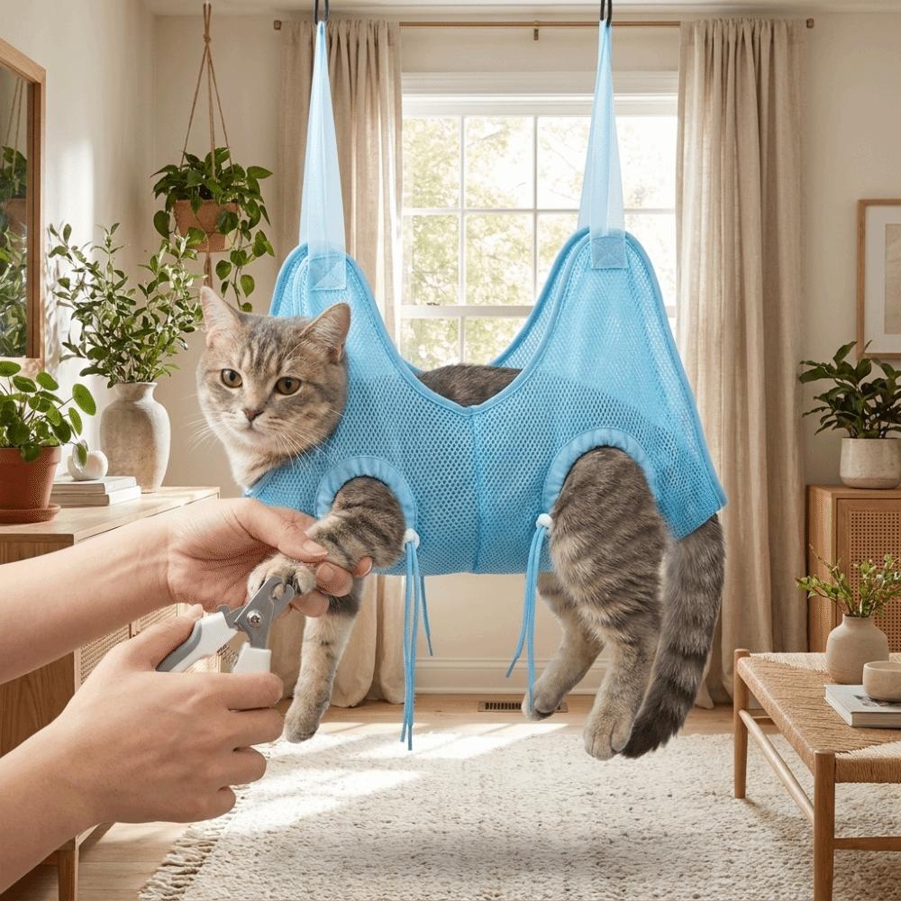 Anti-Scratch Pet Grooming Hammock Adjustable Nail Trimming Sling Pet Bath Hammock  Small Cats