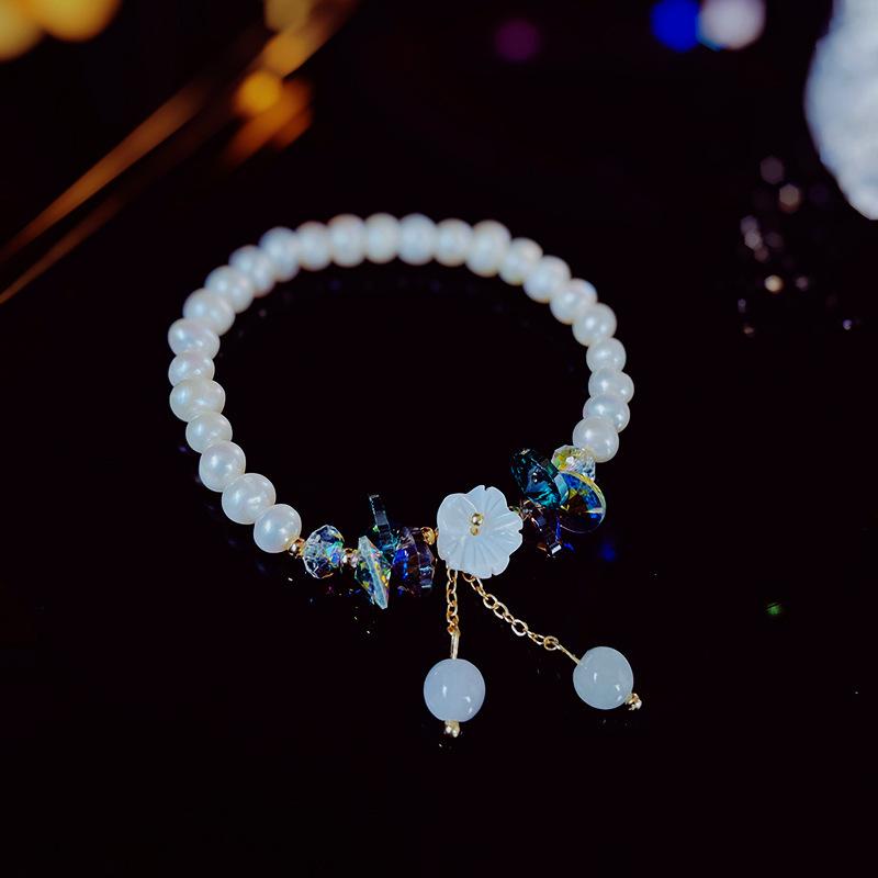 100% Natural Freshwater Pearl Elegant Colorful Crystal 14K Gold Filled Ladies Bracelet Promotion  For Women Cheap Gifts