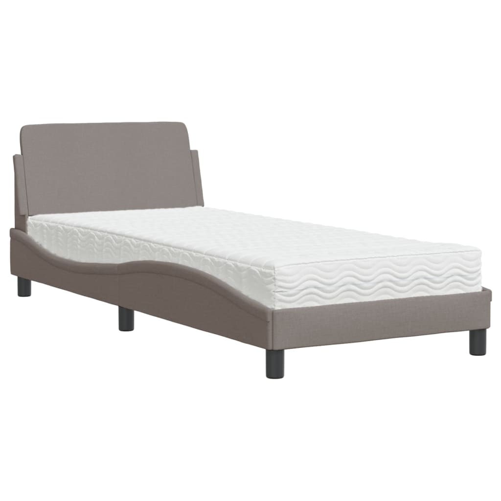 Vidaxl Łóżko Z Materacem, Taupe, 90X190 Cm, Obite Tkaniną