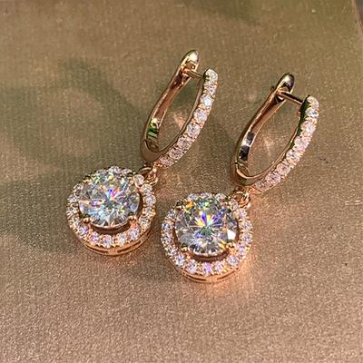 Klassisches Design in Roségold, rund, baumelnde Ohrringe für Frauen, schillernder Kristall, Cz, Verlobung, Hochzeit, Schmuck, Statement-Ohrring
