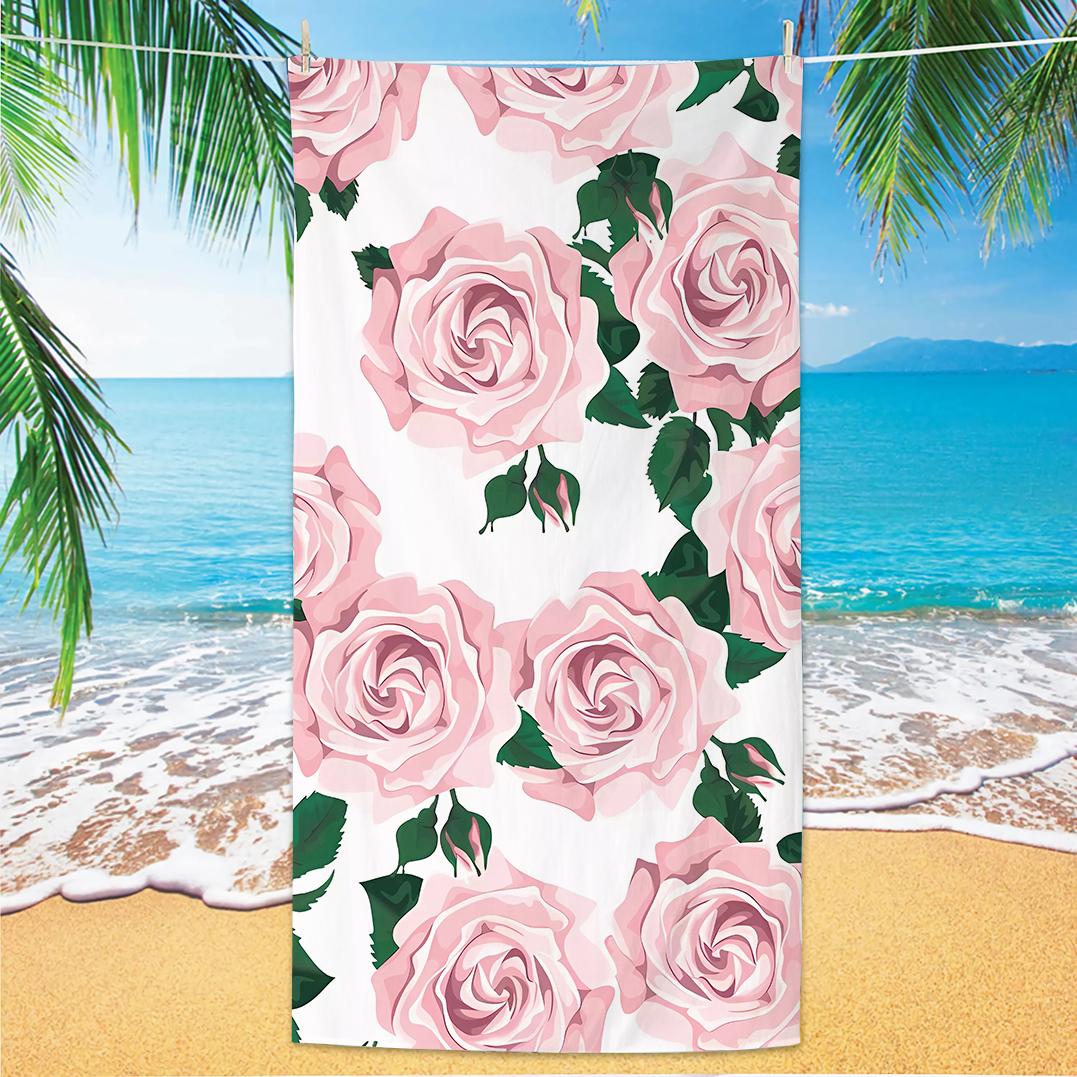 

Rose Pattern Beach Towel, Digital Printing Thin Quick-Dry Anti-Sand Microfiber Lightweight for Swim, Yoga, Travel, Gym, Gift W30*H60(CM)