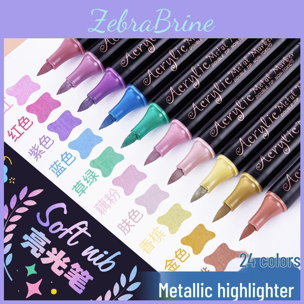 Glitter Acrylic Dualtip Metallic Brush Pens Waterproof Quickdry And Nonfading