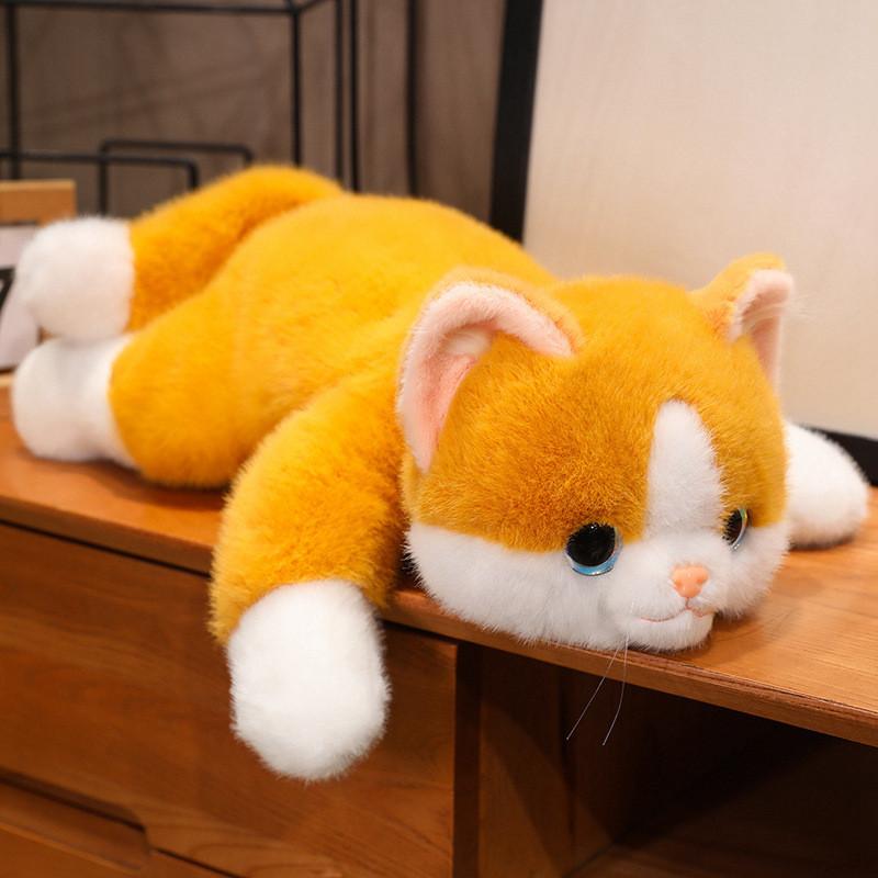Adorable Realistic Plush Cat Doll Soft Sleeping Companion For Kids Gift In Yellow White Gray And Black Colors