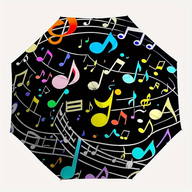 1pc Music Notes Themed Design Umbrella 8 Rib Frame, One-touch Automatic Opening 3 Fold Umbrella, Fashion Gift-p0803038