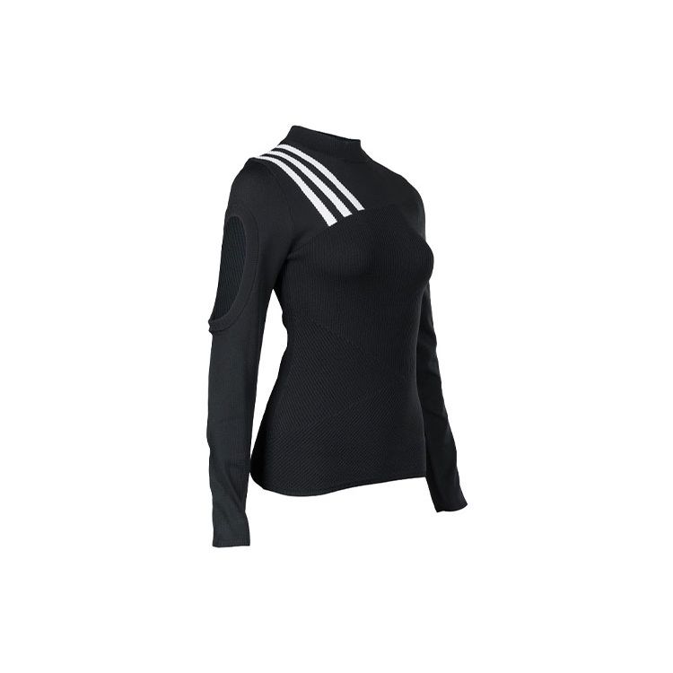 Y-3 Ss22 Striped Letter Logo Fitted Long Sleeve Knit Top Women Tops Black HG8539